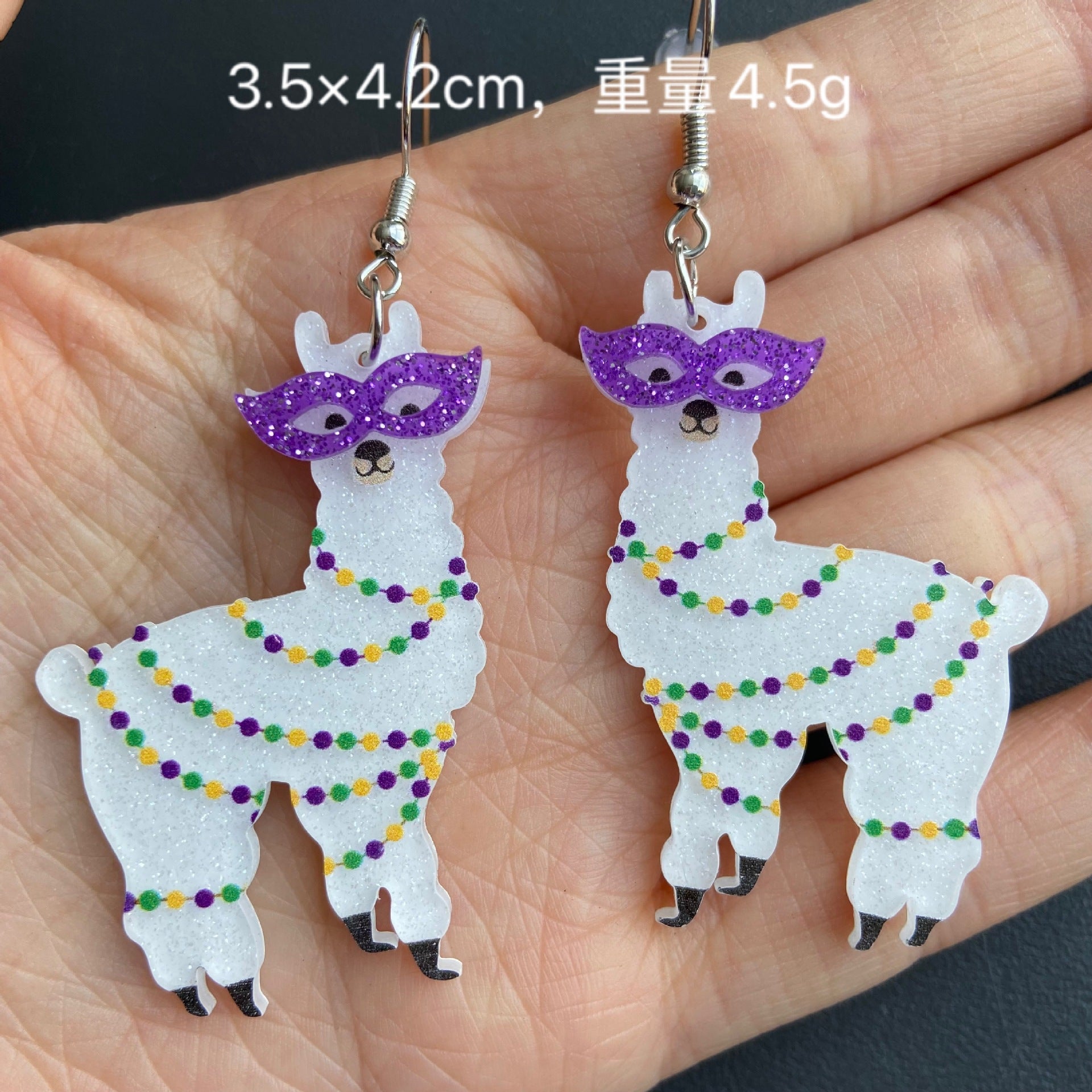 Wholesale Mardi Gras Tricolor Alpaca Champagne Bottle Ice Cream Tree Dog Earrings